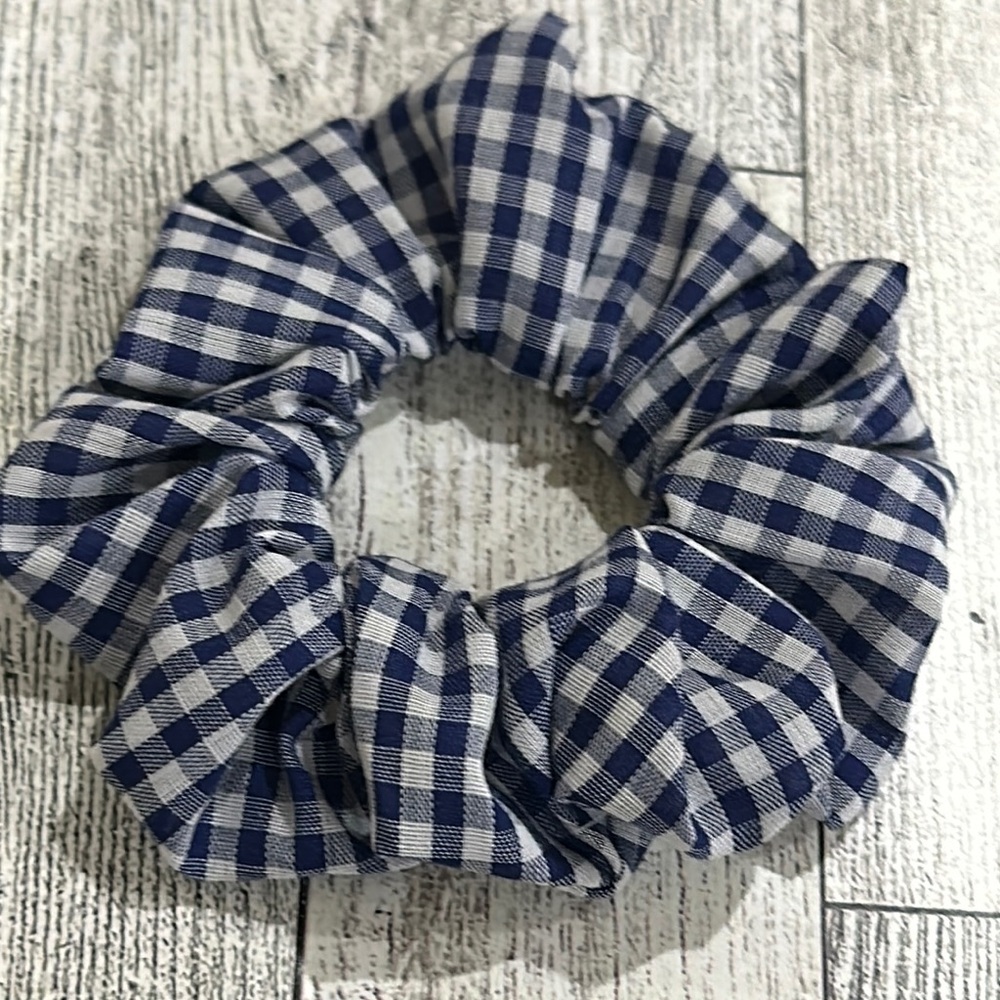 Chic Jem Navy Blue Gingham Hair Scrunchie Accessory